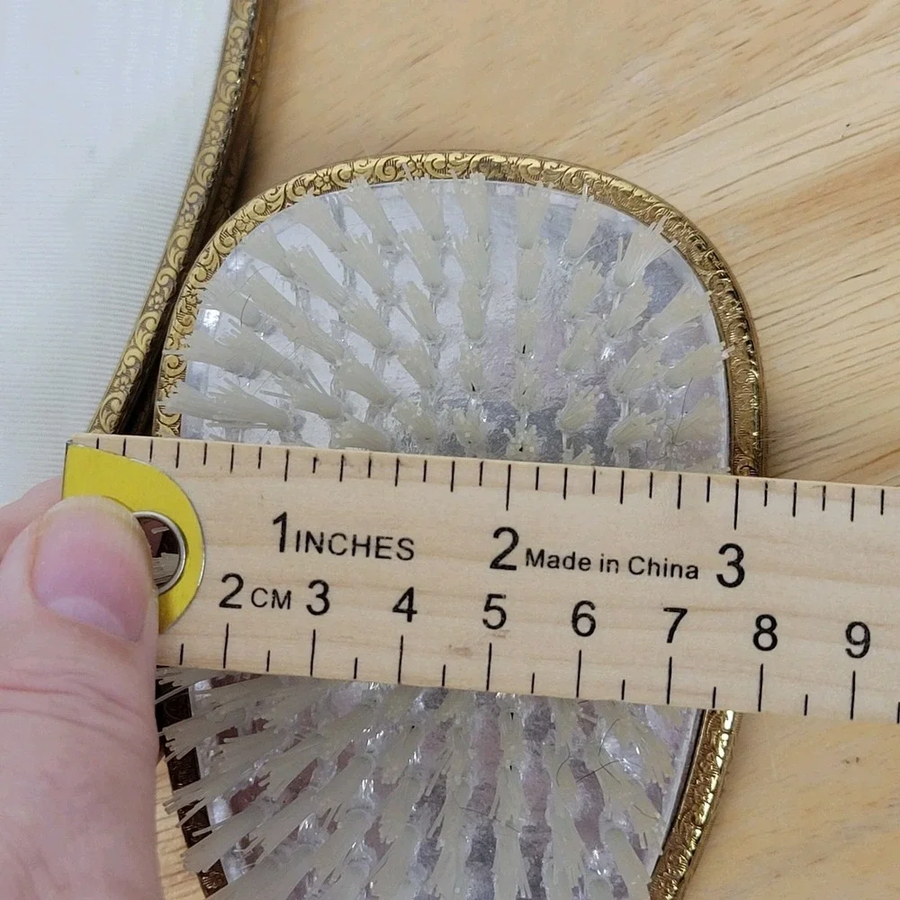 Hollywood Regency Antique Gold Gilt Mirror Brush Set Ornate Floral Mid Century‎